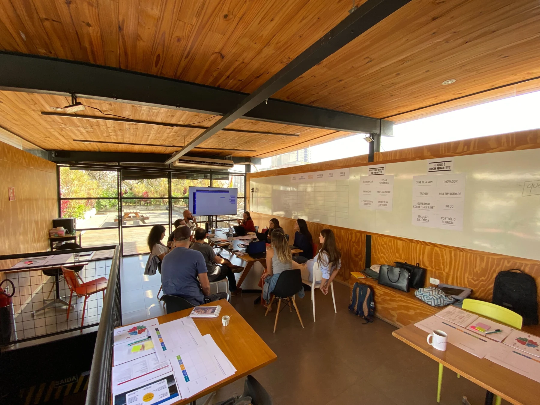 Workshop de High Quality com equipes e mapas de trabalho